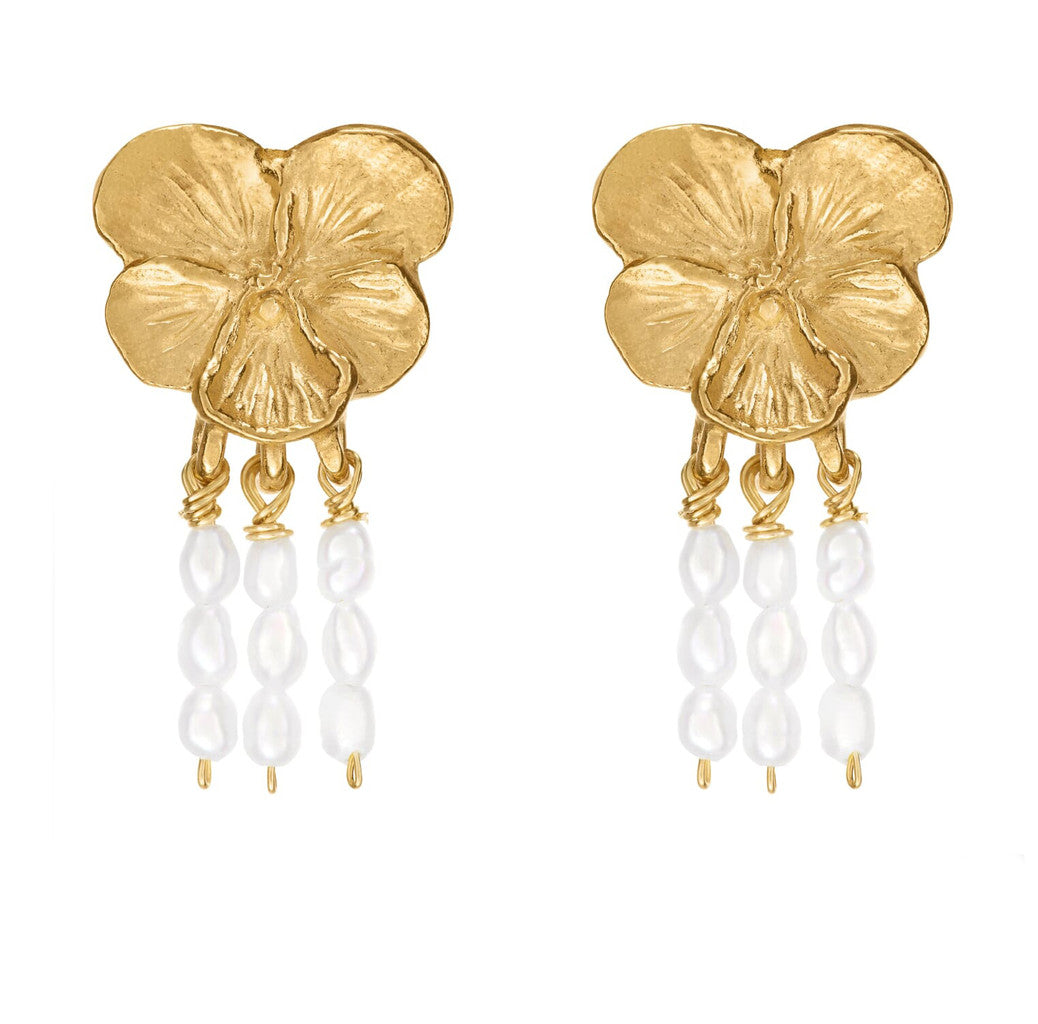Pansy Three Row Pearl Earrings