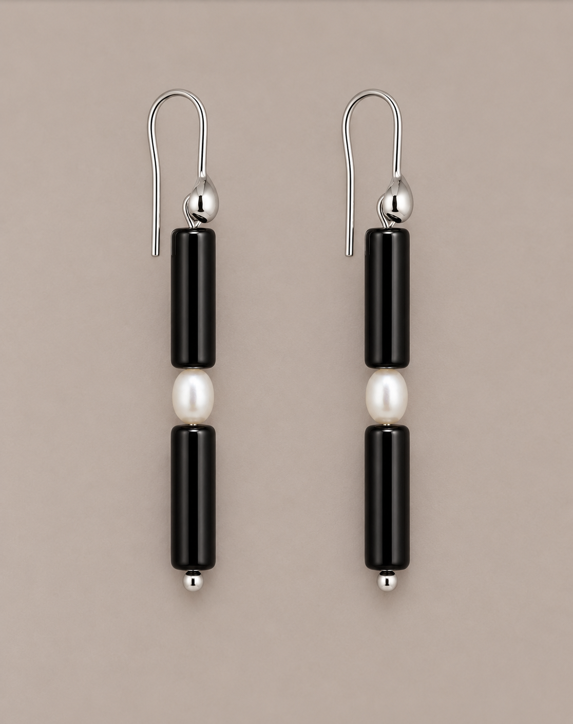 Awen Silver Pearl & Onyx  Earrings