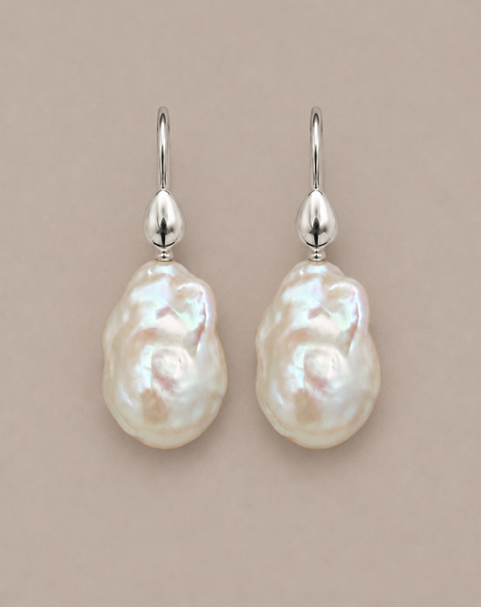 Lunar Silver Pearl Earrings