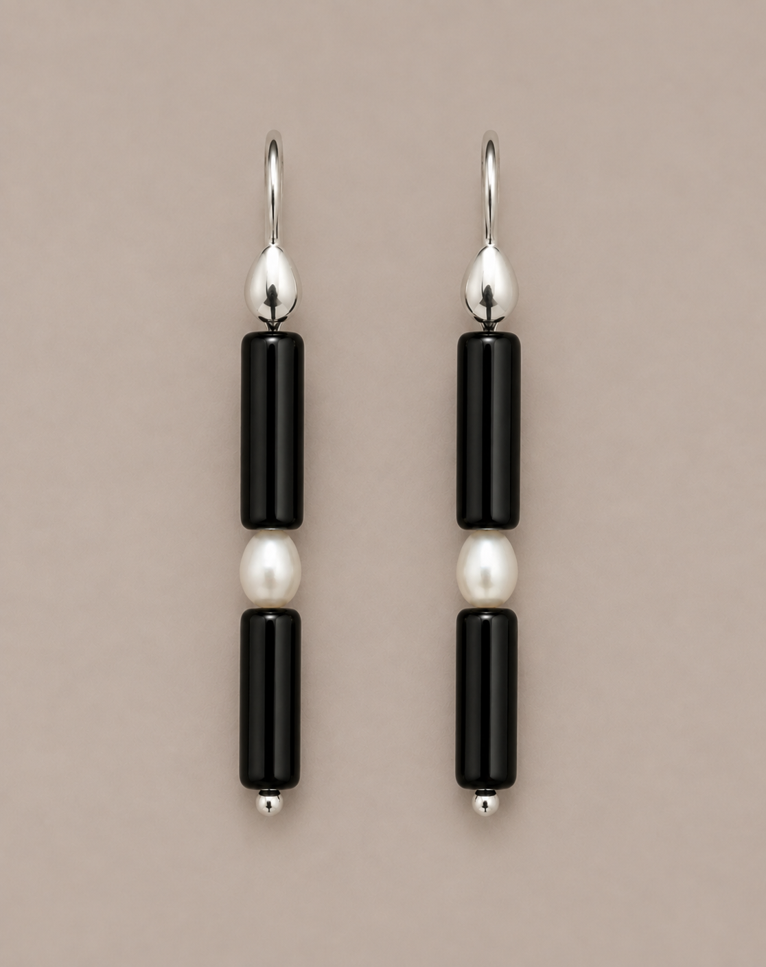 Awen Silver Pearl & Onyx  Earrings