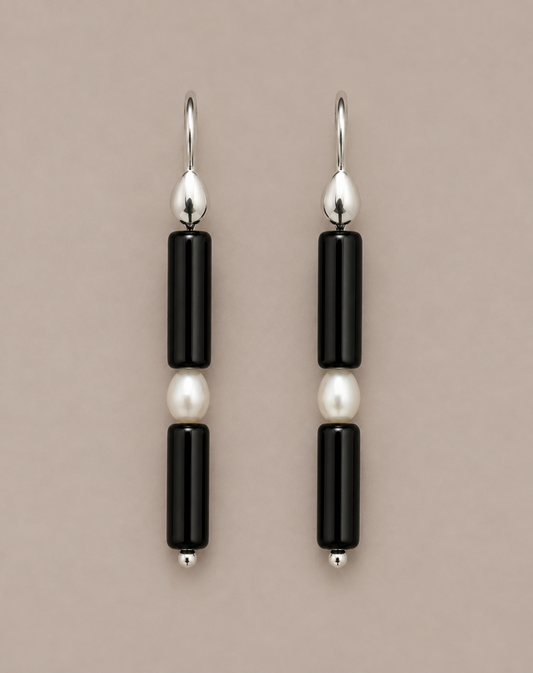 Awen Silver Pearl & Onyx Earrings