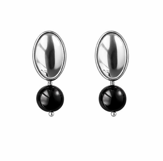 Plater Onyx Silver Earrings