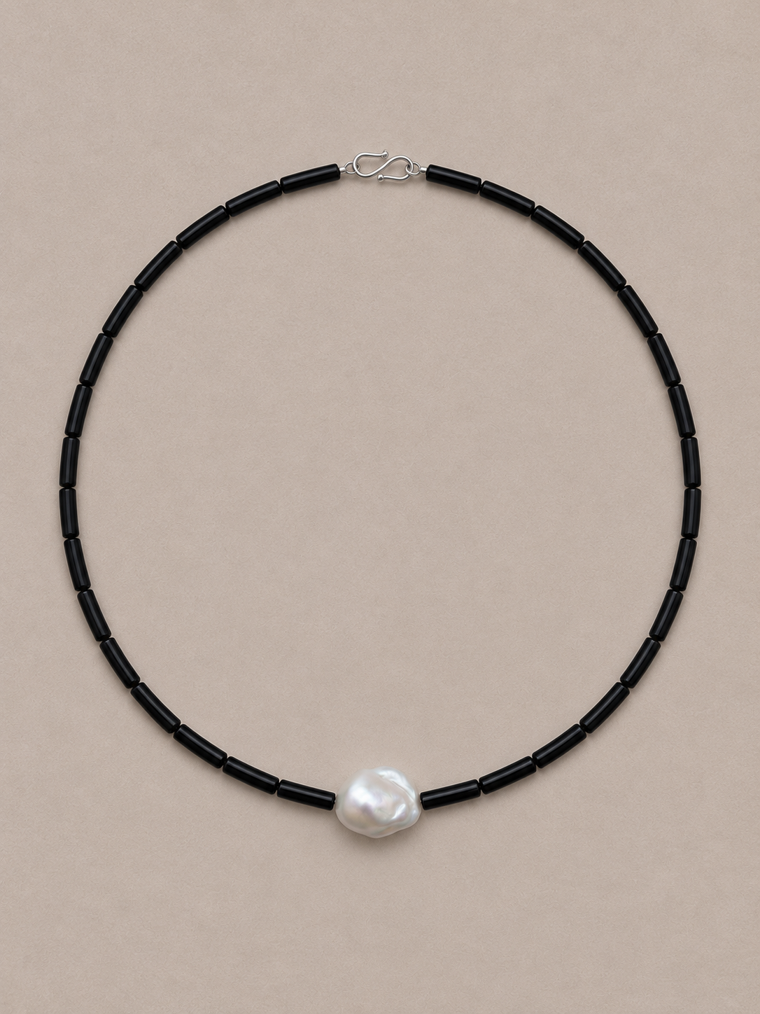 Lunar Silver Pearl & Onyx Choker