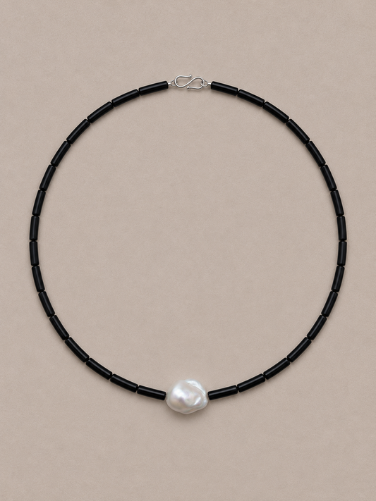Lunar Silver Pearl & Onyx Choker