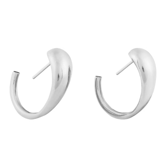 Wave Hoop Silver Earrings