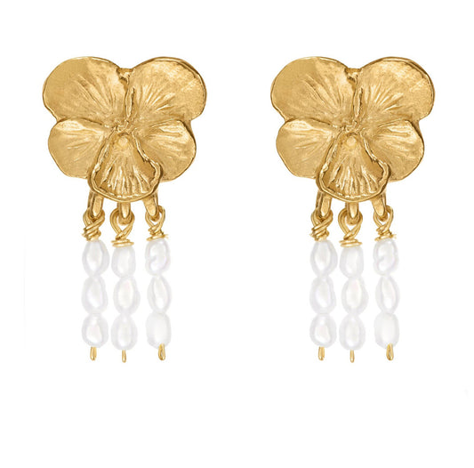 Pansy Three Row Pearl Earrings