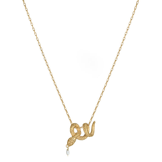 Serpentine Gold Pearl Necklace